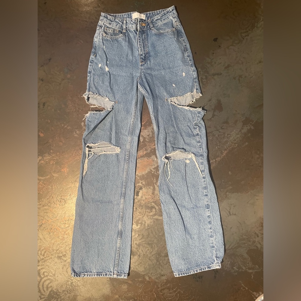 Zara Light Blue Denim Ripped Jeans
